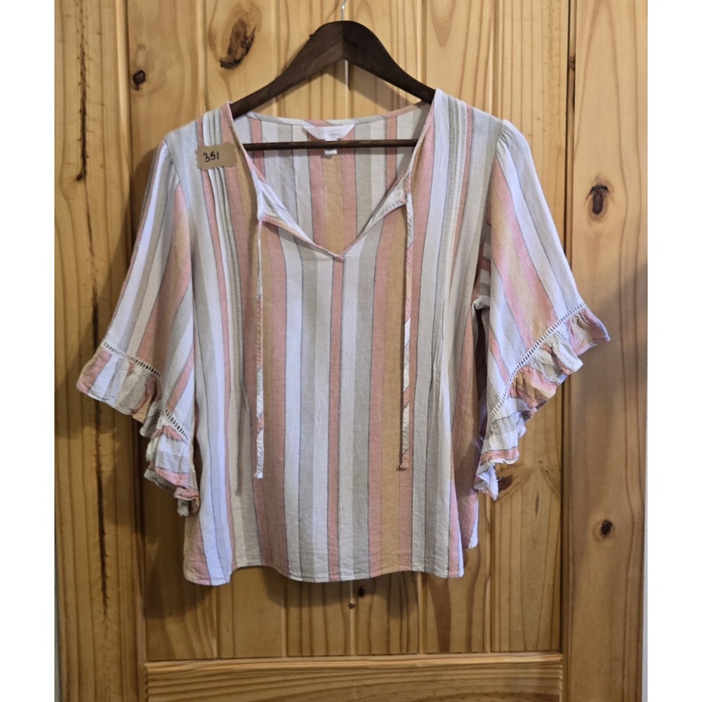 Laura Conrad Women's Crop Top Size M Boho Shortsleeve V Neck Tie Front